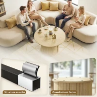 HOMCOM Table basse ronde, table de salon avec rangement, porte coulissante à lattes, 2 étagères, effet bois naturel(m-7)