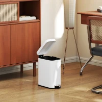 HOMCOM Metalen prullenbak, afvalbak, inhoud van 5 liter, met voetpedaal, met binnenemmer, wit(m-8)