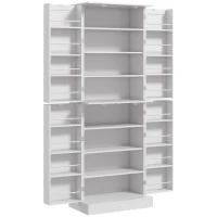 HOMCOM Credenza Cucina, Mobile Dispensa con 16 Portaspezie sulle Porte, Ripiani Regolabili, 4 Ante, per Sala da Pranzo Soggiorno, 60x35x166 cm, Bianco(m-1)