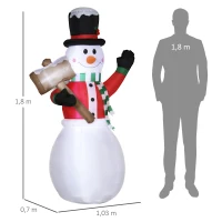 Outsunny Opblaasbare sneeuwpop van 180 cm met kerstversiering met bord en led-verlichting(m-3)