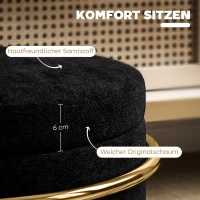 HOMCOM Opberghocker, gepolsterde voetenbank, metalen frame, verguld, Zwart(m-4)