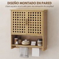 HOMCOM Armario de Baño de Pared de Bambú con 2 Puertas de Celosía Estante Abierto y Estante Ajustable Natural(m-5)