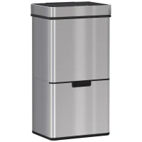HOMCOM Pattumiera 72L a 3 Scomparti con Sensore Infrarossi e Apertura Automatica, in Acciaio e ABS, 42x30x81 cm(m-1)