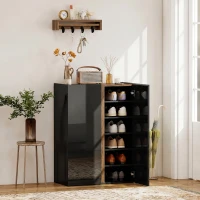 HOMCOM Schuhschrank mit leiser Sicherheitsöffnung, 6 Ebenen, grifflose Design, Hochglanz Schwarz(m-8)