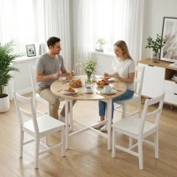 HOMCOM Klappbarer Esstisch, 80 cm Runder Klapptisch mit Stahlrahmen, Platz für 2-4 Personen, Naturholz-Optik(m-2)