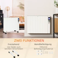 HOMCOM elektrische verwarming met wielen, 9 voorgeïnstalleerde modi, wandmontage mogelijk, 5-35° C, wit, 75 x 7,5 x 58,5 cm(m-4)