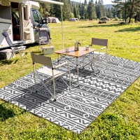 Outsunny Covor de Exterior Reversibil cu Model Geometric și Geantă Inclusă, 182x274 cm, Gri și Alb(m-10)