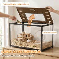 PawHut Cage Hamster en Acrylique et Métal avec Base Profonde, Couvercle Ouvrant, Aérations Latérales, 80x45x50,5cm, Noir(m-6)