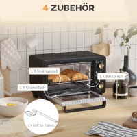 HOMCOM Mini-Oven, Toasteroven met Timer, Rooster, Bakplaat, Glazen Venster, Metaal, Zwart(m-6)