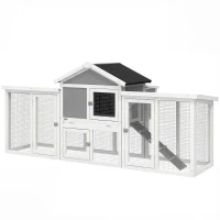 PawHut Gallinero para Exterior Grande de Madera 204x85x93 cm con Caja de Anidación Corral Bandeja Extraíble y Percha Gris(m-11)