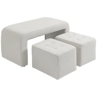 HOMCOM Voetenbankenset - 3-delige voetenbankenset, knoopsgatontwerp, 89 cm x 42,5 cm x 45 cm, crème(m-11)