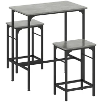 HOMCOM Industriële Bartafel Set met 2 Barkrukken en Antislip Voetpads - Grijs(m-1)