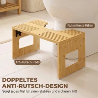 HOMCOM Toilettenhocker Bambus klappbar Badezimmer Hocker Badhocker Rutschfest Klohocker für Erwachsene Zuhause, Eiche(m-6)
