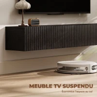 HOMCOM Meuble TV suspendu 140cm, meuble télé pour téléviseur 72 pouces, 2 portes rabattables, 140x25x22cm, noir(m-4)