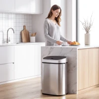HOMCOM Pattumiera Cestino Bidone con Coperchio a Sensore ad Infrarossi per Cucina Bagno Capacità 58L in Acciaio ABS 40.9 × 28.9 × 68cm(m-10)