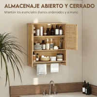 HOMCOM Armario de Baño de Pared de Bambú con 2 Puertas de Celosía Estante Abierto y Estante Ajustable Natural(m-4)