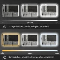 HOMCOM Badkamerspiegel met LED-verlichting, Anti-condensfunctie, Instelbare Kleuren (3 opties), 70 x 90 cm, Zilver(m-6)