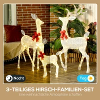 Outsunny Rendierenfamilie met rode strikken, 283 LEDs, Kerstverlichting, weerbestendig, Goud(m-4)