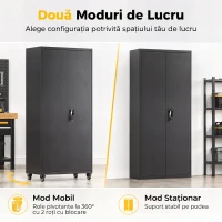 HOMCOM Dulap Metalic pentru Depozitare, Oțel, Încuietoare, Roți Detașabile și Rafturi Reglabile, 80x40x180 cm, Negru(m-5)