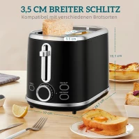 HOMCOM Set waterkoker en broodrooster, LED-display, 1,7 liter, 2200 W, retro-design, geheugenfunctie, zwart(m-5)