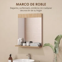 HOMCOM Espejo de Baño de Pared con Estante Abierto Espejo para Entrada Pasillo 50x12x60 cm Roble(m-6)