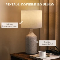 HOMCOM Lampa stołowa, lampka nocna z ceramiczną podstawą, lnianym abażurem, 22x22x45 cm piaskowy+beżowy(m-4)