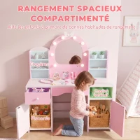 AIYAPLAY Coiffeuse pour Enfants avec Tabouret et Miroir Lumineux à 2 Couleurs en Acrylique, pour 3-8 Ans, 90 x 41 x 104 cm, Rose(m-5)