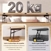HOMCOM Table basse relevable et extensible table de salon avec compartiment caché étagère ouverte 100x45x50,5cm bois naturel(m-6)