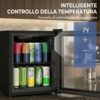 HOMCOM Frigobar da 46L in Acciaio con Temperatura Regolabile e Porta in Vetro Temperato, 42.3x40x55 cm, Nero(m-5)