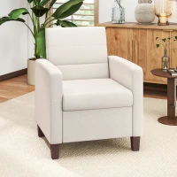 HOMCOM Polsterfauteuil in Linnenlook, Schuim, Zitkussen, Houten Frame, Crème(m-2)