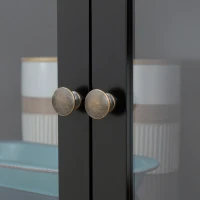 HOMCOM Buffet meuble cuisine rangement armoire de cuisine 4 portes dont 2 portes vitrées et 1 tiroir étagères réglables - noir(m-8)