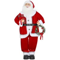 HOMCOM Kerstman, Kerstdecoratie, 120 cm, buigbare armen, met cadeau & kerstkrans, geluidsactivatie, Rood(m-1)