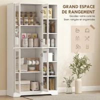 HOMCOM Buffet haut cuisine, vaisselier vitrine avec 4 portes à fermeture douce en verre trempé, 90x35x172cm, blanc(m-4)