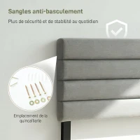 HOMCOM Tête de Lit Capitonnée, Hauteur Ajustable en 3 Niveaux avec Pieds en Métal pour Chambre, 140 x 10 x 106/116/126 cm, Gris(m-6)