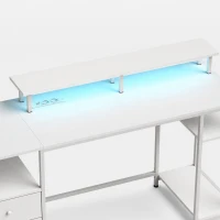 HOMCOM Mesa de Escritorio con Luces LED Cajones Tomas de Corriente Puertos USB y Soporte para Monitor 155,5x48x88,5 cm Blanco(m-12)