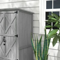 Outsunny Armoire de jardin, abri jardin sur pied, avec 2 étagères, toit incliné et bitumé, en bois massif, 90x54,5x168,5cm, gris(m-8)