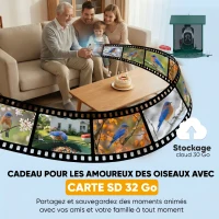 PawHut Mangeoire à Oiseaux avec Caméra 2K Solaire 2,5L 142°, Identification IA 16000+, App, IP65, SD 32 Go, 30x34,5x26,3cm Vert(m-6)