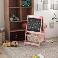 AIYAPLAY Caballete Infantil 3 en 1 Caballete para Niños de Doble Cara con Rollo de Papel Pizarras y 2 Cestas 54x46,5x93 cm Rosa(m-10)