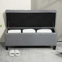 HOMCOM Zitbank, Gestoffeerde Bank met Opbergruimte, Linnenachtig Polyester, Rubberhout, 100 x 40 x 44 cm, Lichtgrijs(m-8)