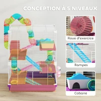 PawHut Cage pour hamster rongeur 4 étages avec tunnels mangeoire roue maison échelles 46 x 30 x 58 cm violet(m-6)