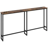 HOMCOM Smalle Consoletafel met Oplaadstation, Industriële Stijl, Stalen Frame, Bruin(m-1)