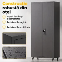 HOMCOM Dulap Metalic pentru Depozitare, Oțel, Încuietoare, Roți Detașabile și Rafturi Reglabile, 80x40x180 cm, Negru(m-4)
