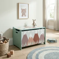 ZONEKIZ Coffre à jouet enfant coffre de rangement enfant couvercle rabattable motif de forêt coins arrondis 60 x 37 x 39 cm vert(m-10)