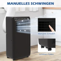 HOMCOM Mobiele Airconditioner Mini Airco, 24-uurs Timer, 3 Snelheden, 33 x 28 x 68,5 cm, Zwart(m-8)
