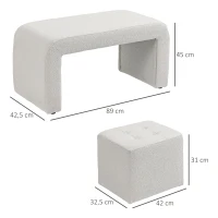 HOMCOM Voetenbankenset - 3-delige voetenbankenset, knoopsgatontwerp, 89 cm x 42,5 cm x 45 cm, crème(m-3)
