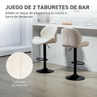 HOMCOM Juego de 2 Taburetes de Bar Giratorios con Altura Ajustable 62-83 cm Tapizada en Chenilla Respaldo y Reposapiés Beige(m-4)