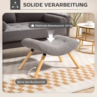 HOMCOM Moderne voetensteun met fleece bekleding en houten poten, gepolstert, voor woonkamer, slaapkamer, hal, Lichtgrijs(m-7)