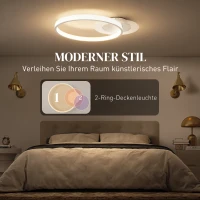 HOMCOM Plafondlamp, Plafondverlichting met Twee-Ring-Design, Rond 50 x 40 x 7,4 cm, Wit(m-5)