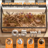 PawHut Cage Hamster Habitat Rongeur Vue Panoramique 360° Structure Robuste en Métal Espace Étanche Profond 100x50x52,5 cm Noir(m-4)