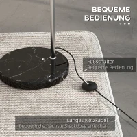 HOMCOM Booglamp, Staande Lamp, Verstelbaar, Voetschakelaar, Voet in Marmerlook, 170-180cm, Zilver/Zwart(m-6)